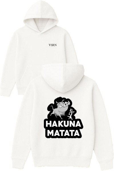 VSRN هاكونا ديزاين مطبوع قصة فضفاضة سويت شيرت أبيض بغطاء رأس