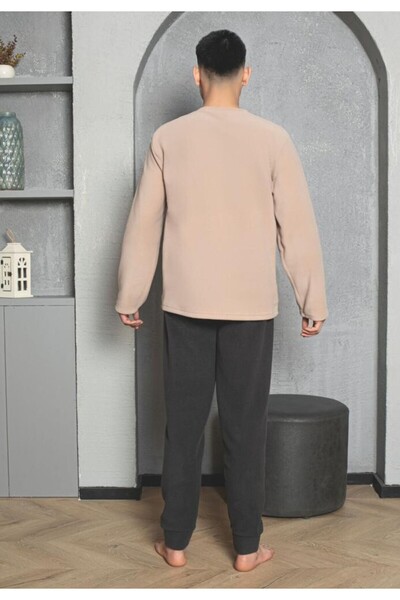 Sude Men's cold season pajamas cream & dark grey "DON'T QUIT" - polar material