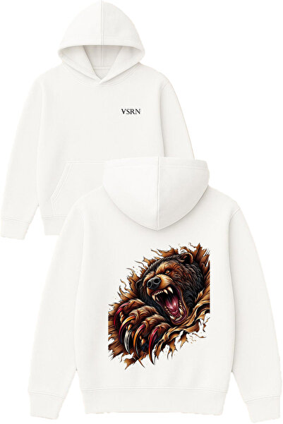 VSRN Hanorac alb supradimensionat cu glugă și imprimeu Angry Bear Design