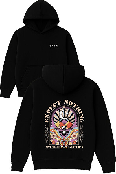 VSRN سترة بدون أكمام بتصميم مطبوع قصة فضفاضة باللون الأسود بغطاء رأس