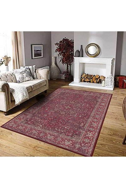 aren.HALI Calle Göbekli Bordo Polyester ve Pamuklu Yıkanılabilir Kaydırmaz Taban Dijital Baskı Halı