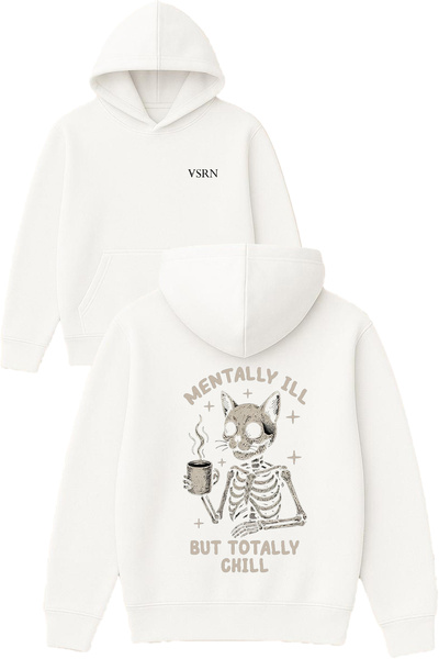VSRN تصميم مينتاللي إيل مطبوع قصة فضفاضة سويت شيرت أبيض بغطاء رأس