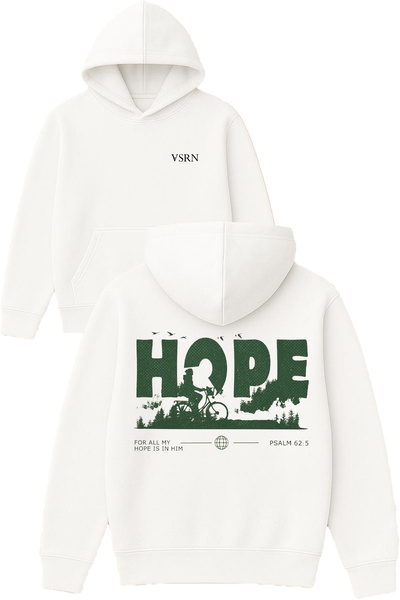 VSRN Hanorac alb supradimensionat cu glugă, imprimat cu design Hope Bicycle