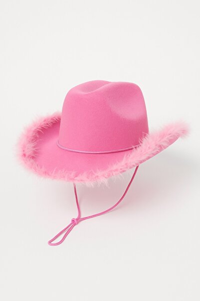 TOYFEST Ροζ γούνινο γυναικείο καπέλο καουμπόη με ρυθμιζόμενο ροζ κορδόνι για ενήλικες, αξεσουάρ κοστουμιών για πάρτι