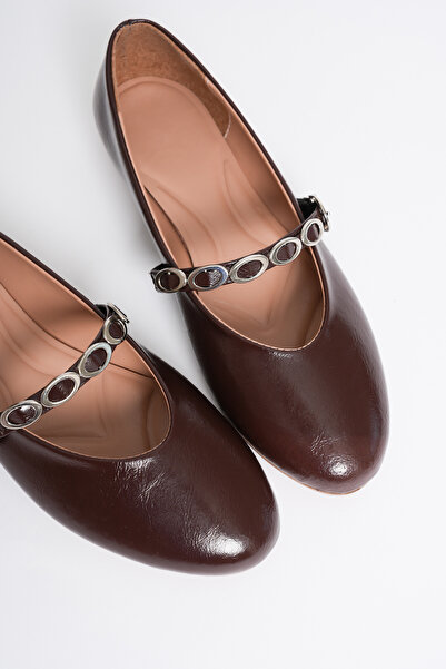 Silver Lady Patent Orthopedic Low-Heel Women's Casual Patent Leather Ballerinas with Accessories