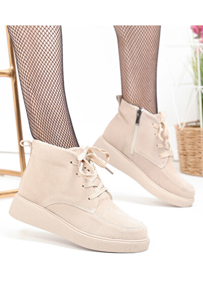 starlike Women's boots made of natural suede leather, beige T3083