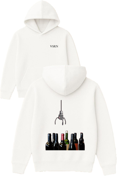 VSRN Hanorac cu glugă alb supradimensionat cu imprimeu Makina wine Design
