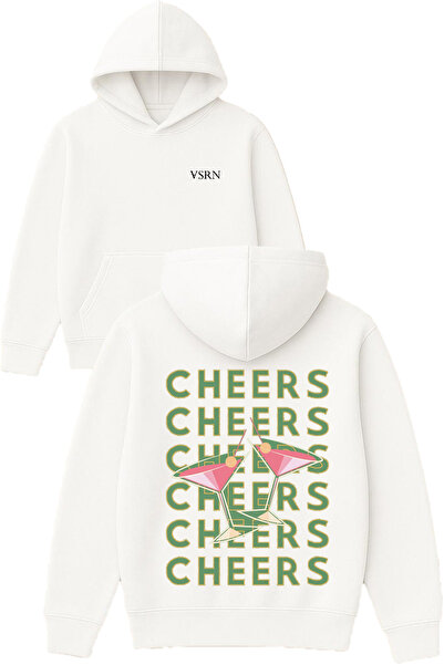 VSRN Cheers Cheers Hanorac alb supradimensionat cu glugă și imprimeu
