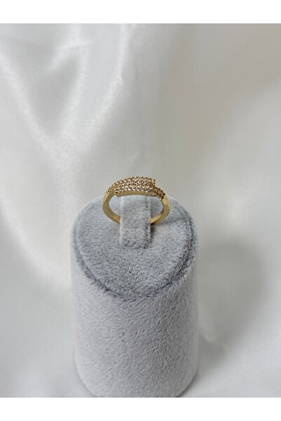 Uzak Işıklar خاتم فولاذي مرصع بحجر الزركون قابل للتعديل باللون الذهبي