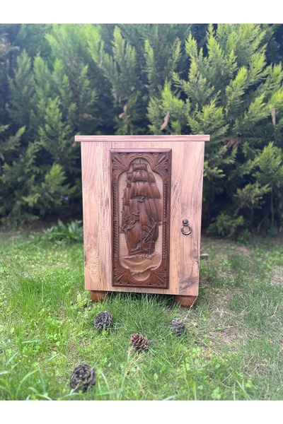 Store MisswoodTürkiye-Yelkenli Ahşap Oyma Komodin dolap mwt-K170 1 Raflı Kapaklı Beyaz, Siyah, Kahverengi