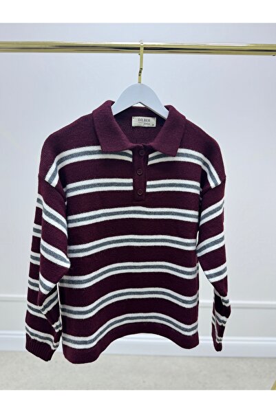 dilber fashion Striped Buttoned Cotton Soft Textured Knitwear Sweater