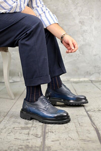 Ahmed Hamdi Bey Orlando Navy Blue Men's Leather Shoes