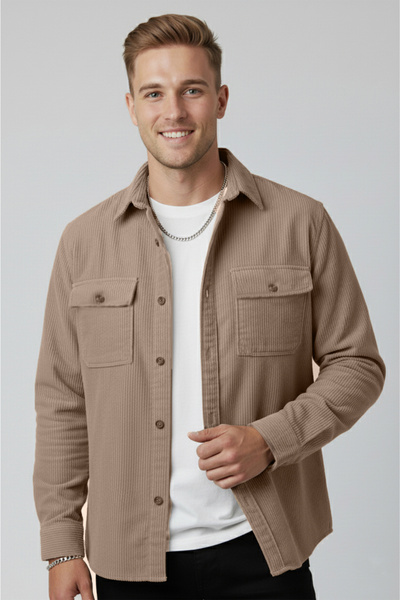 DeepSEA Ανδρικό πουκάμισο Mink ελαστικό ύφασμα Velvet Fabric Relaxed Fit – Μαλακή υφή, κομψό σχέδιο 2600759