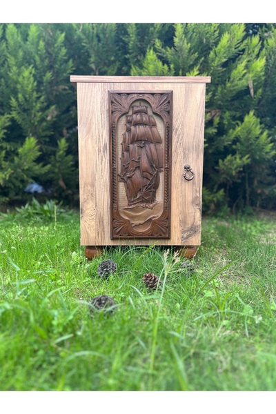 Store MisswoodTürkiye-Yelkenli Ahşap Oyma Komodin dolap mwt-K170 1 Raflı Kapaklı Beyaz, Siyah, Kahverengi