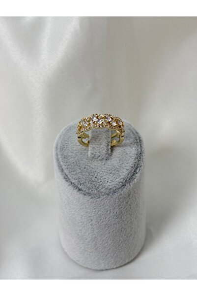 Uzak Işıklar Çelik yüzük zirkon taşlı elmas model çift sıra gold