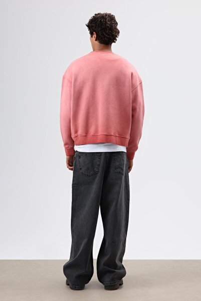 VAMOSCLO Oversized Crew Neck Sweatshirt with Pockets Burgundy