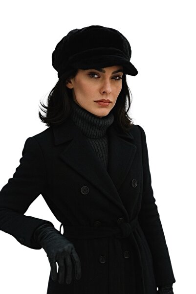 Hayalet Siyah Kaptan Model Kadın Peluş Şapka – Yumuşak Dokulu Kışlık Kasket Ş...