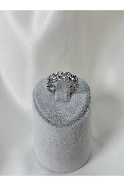 Uzak Işıklar خاتم فولاذي مرصع بحجر الزركون والماس، طراز فضي بصفين