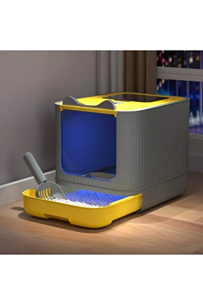 MASKY UV Işıklı Kapalı Kedi Kumu Kabı gri sarı