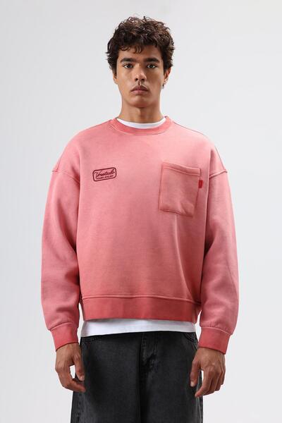 VAMOSCLO Oversized Crew Neck Sweatshirt with Pockets Burgundy