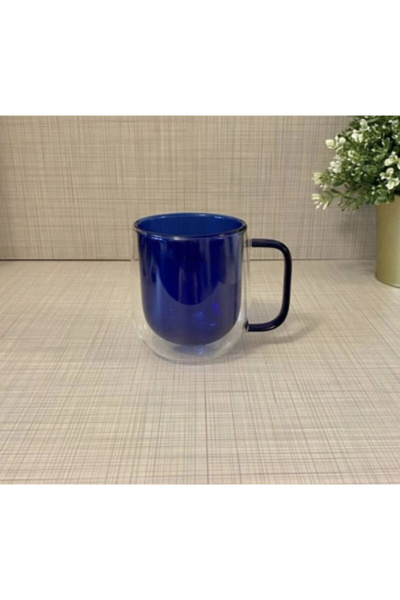 KTT Double Wall Glass Mug Navy Blue Color Stylish Designed Functional Product