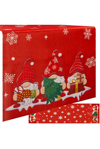 zola Decorative holiday tablecloth, Zola®, red with snowflakes and elves, 180 x 40 cm