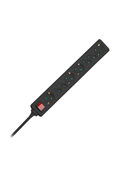 V-TAC Prelungitor cu 8 prize și întrerupător, 1.5m, 3G1.5mm², Negru