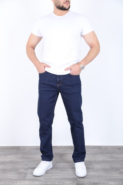 MYRAB DENİM Men's Dark Navy Blue Regular Fit Stretch Fabric Stretch Jeans Den...
