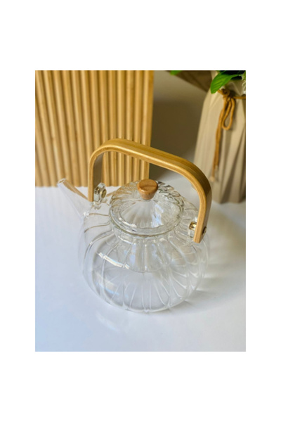 KTT Glass Striped Teapot with Wooden Handle Stylishly Designed Functional Product