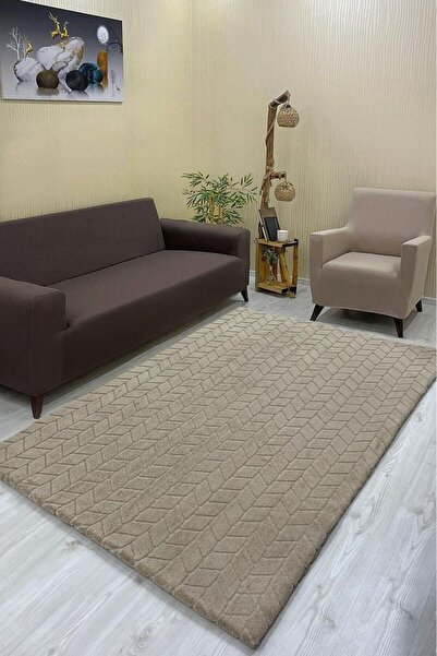 Şahaneev Tekstil Baklava Model Welsoft Halı Örtüsü Vizon Renk