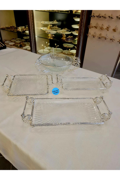 BULUTHOMEAKSESUAR 4 Pieces Avangard Glass Presentation Plate Silver