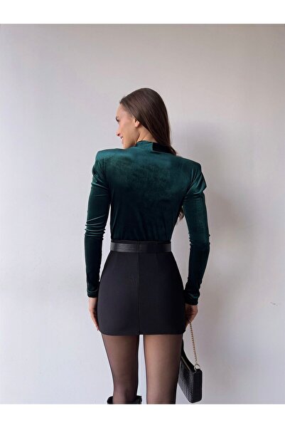 Jose Clothing Women's Velvet Fabric Premium Double-Breasted Collar Bodysuit with Snap Buttons at the Bottom