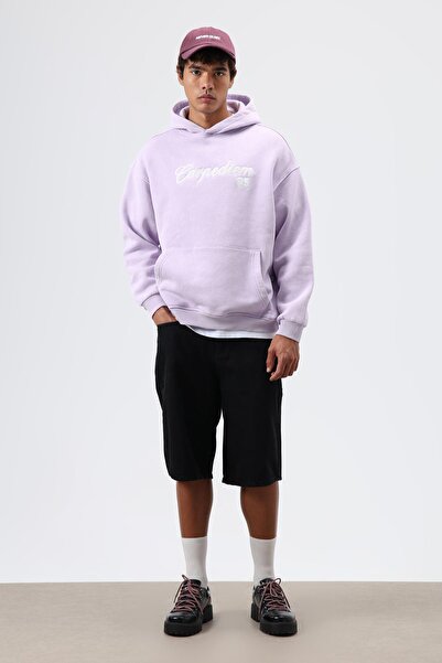 VAMOSCLO قصة فضفاضة مطبوع بغطاء رأس هودي ليلك