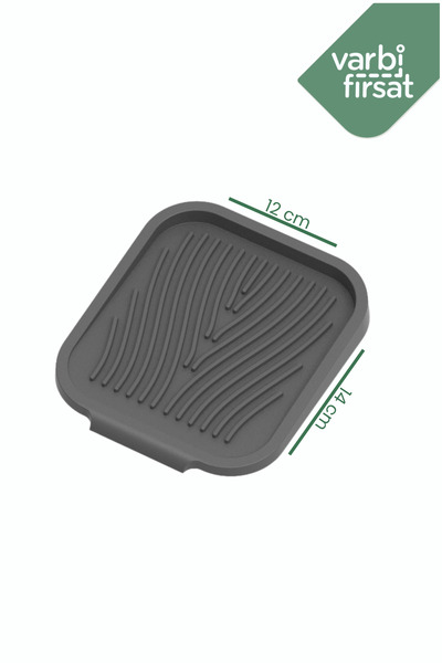 Varbifırsat Gray Silicone Soap Dish with Water Drain, Flexible Structure with Suction Cup, Bathroom Kitchen Wall Mounted Soap Sponge Container