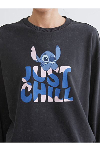 LC Waikiki Gray Stitch Printed Oversized Women's Sweatshirt