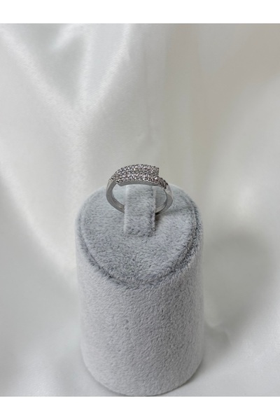 Uzak Işıklar خاتم فولاذي قابل للتعديل مرصع بحجر الزركون الفضي