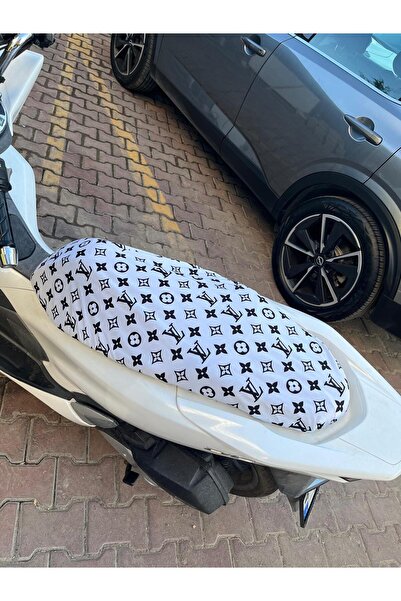 CEBECİOTO White Black Patterned Combed Cotton Motorcycle Cover - Compatible with 50Cc and 125Cc Engines