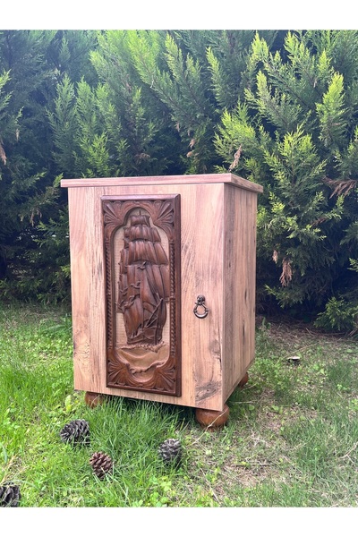 Store MisswoodTürkiye-Yelkenli Ahşap Oyma Komodin dolap mwt-K170 1 Raflı Kapaklı Beyaz, Siyah, Kahverengi