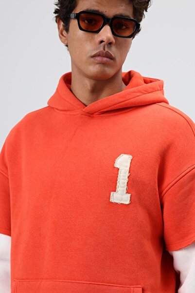 VAMOSCLO Oversized Sleeve Detailed Hooded Sweatshirt Orange