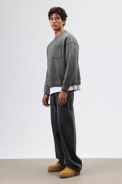 VAMOSCLO Oversized Crew Neck Pocket Sweatshirt Black