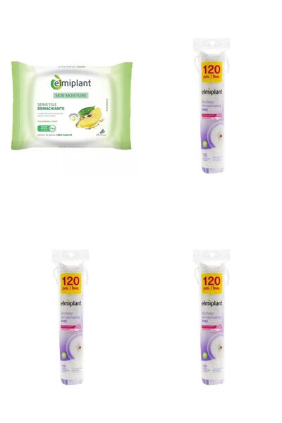 ELMIPLANT Set 4 Mixt: 1x Servetele demachiante ten normal mixt Skin Moisture,...