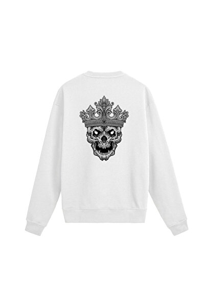 Colermi Back Printed Oblique Crown Skull Design Sweatshirt