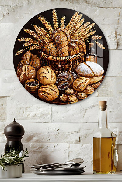 kutuTR 3D Görünümlü Temperli Cam Tablo – Ekmek ve Buğday Temalı Duvar Süsü UV...