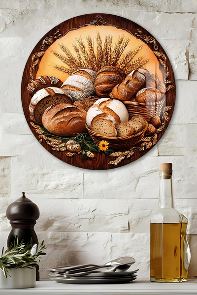 kutuTR 3D Görünümlü Temperli Cam Tablo – Ekmek ve Buğday Temalı Duvar Süsü UV...