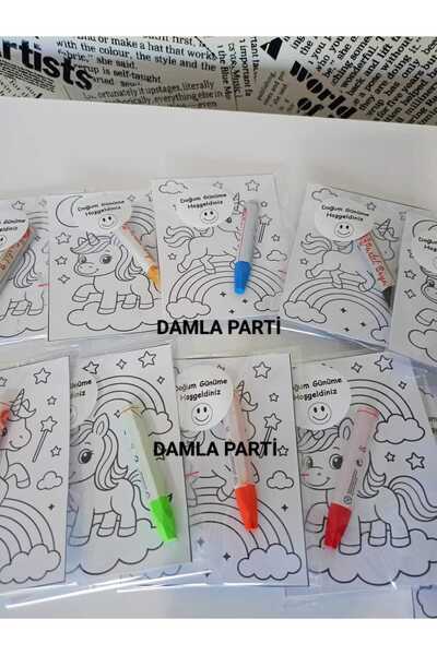 Unicorn Hediyelik Pastel Boyama 2li, 10 Adet, Unicorn Doğum Günü Parti Malzemeleri