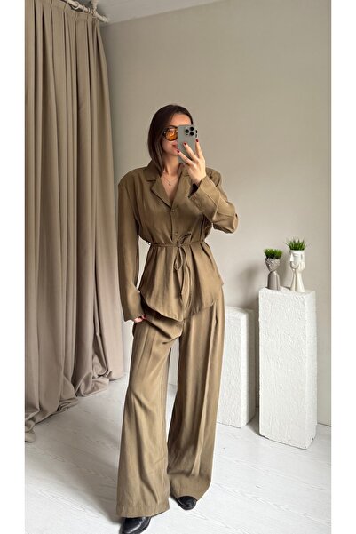 ForOus Modal Fabric Belt-Attached Shirt and Pants Set