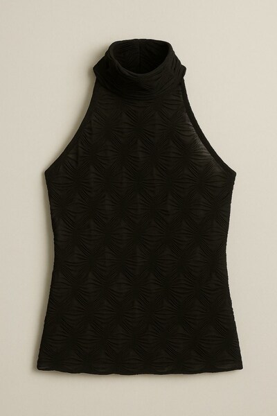 Seamoda Αμάνικο μπλουζάκι με λαιμόκοψη Fisherman, ελαφρύ διαφανές, στενή εφαρμογή-ΜΑΥΡΟ