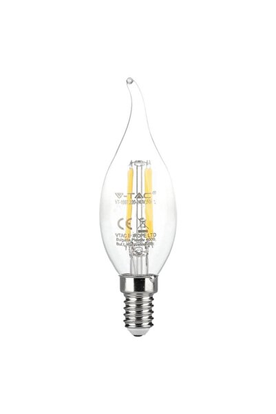 V-TAC Bec LED tip lumânare cu filament E14 4W 3000K, 400 lm