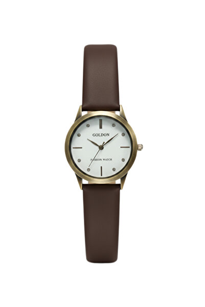 GOLDON Vintage koyu kahve taş detaylı kol saati