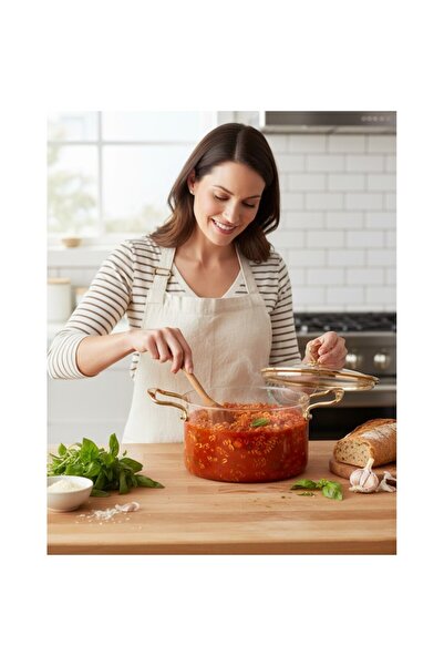 Aurov Oala Sticla Borosilicata, Termorezistenta, 4.5L, Capac/Maner Auriu, Transparent/Galben